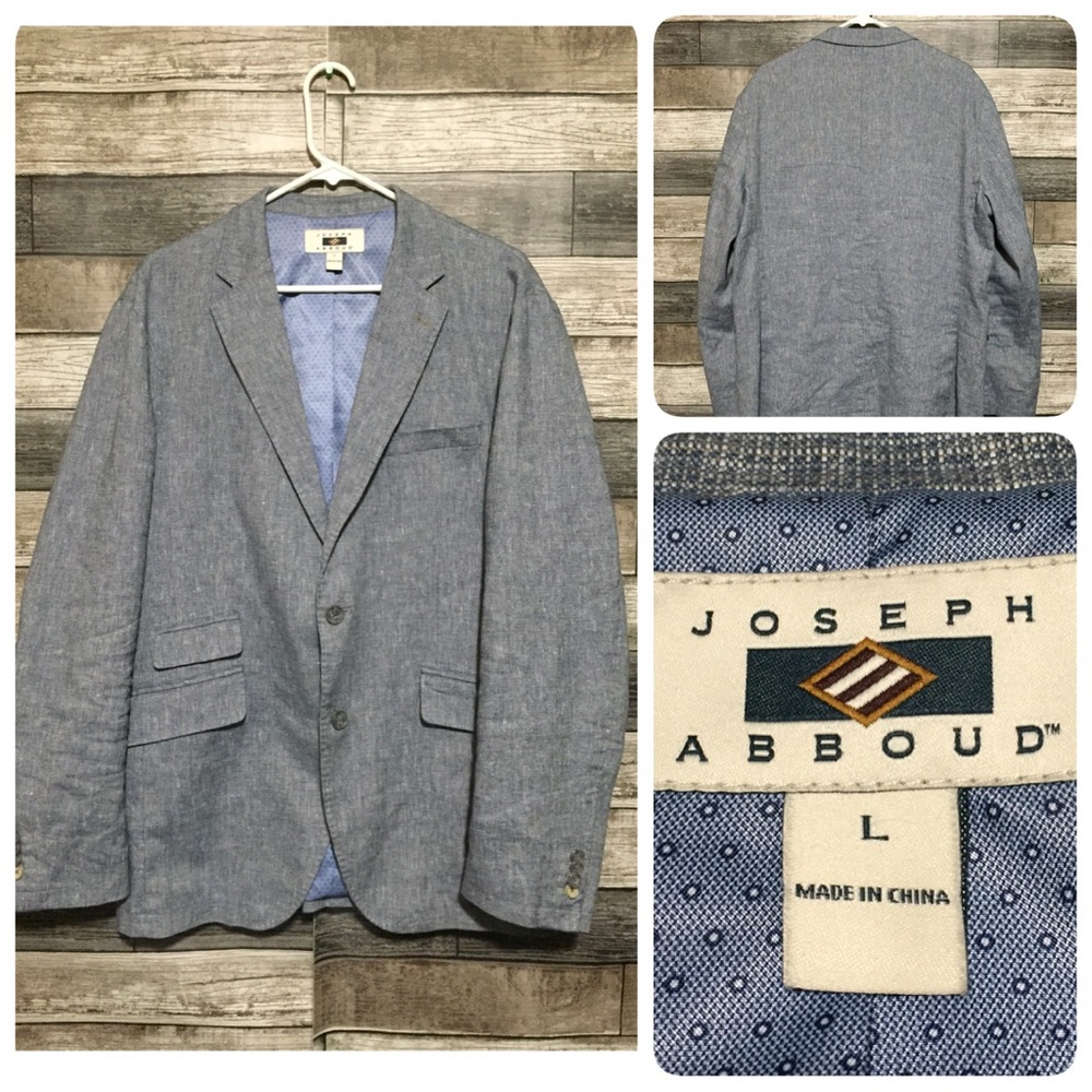 Joseph Abboud Linen Blend Blazer Jacket Men’s L Blue Gray 2 Button (Read Desc)
